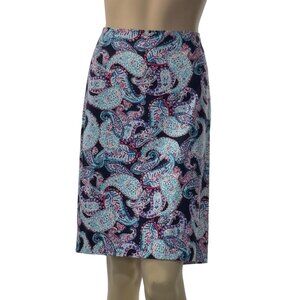 TALBOTS Petites Paisley Print Cotton Spandex Knee-Length Skirt Size 14P
